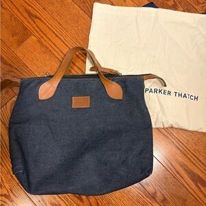 Parker Thatch Navy and Tan Satchel Charlie